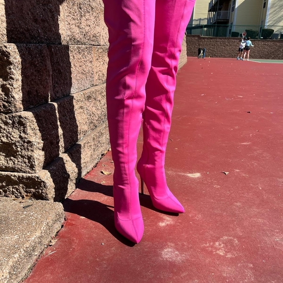 NWT ANN MICHELLE Vibrant " Hibiscus Pink Over the Knee Boots Size 9 Fits L 8 - Picture 8 of 10